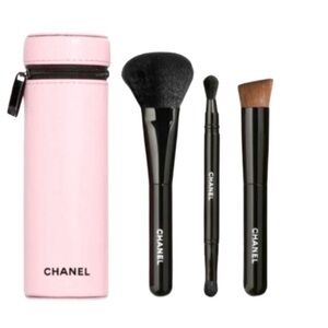 NIB CHANEL Limited Edition Set of 3 Makeup Brushes w/ Case Ballerina Pink Black